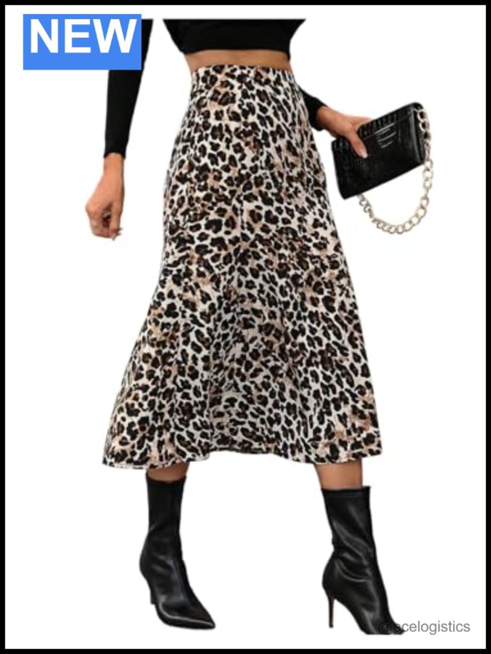 Women's Leopard Print High Waisted A-Line Midi Skirt Flared